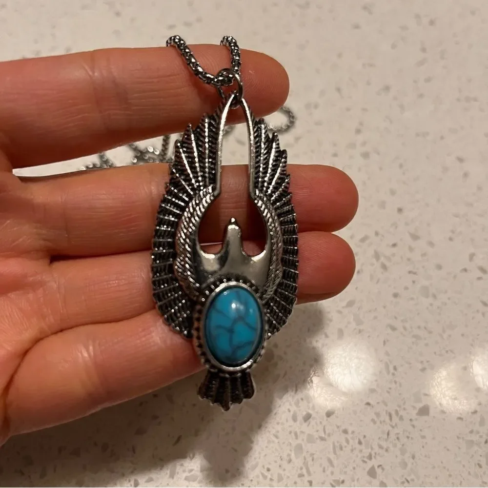 Faux Turquoise Eagle Pendant Necklace Accessory For Men‎